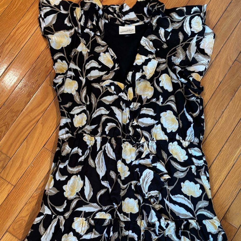 Black Floral Short Sleeve Mini A-Line Dress